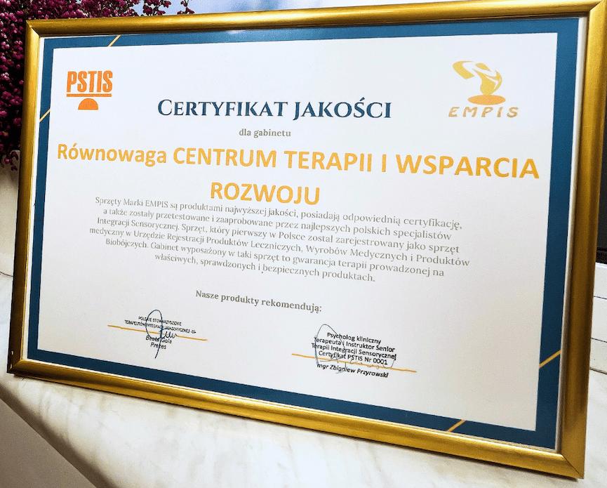 Certyfikat Jakości PSTIS przyznany Centrum Równowaga w 2024 roku